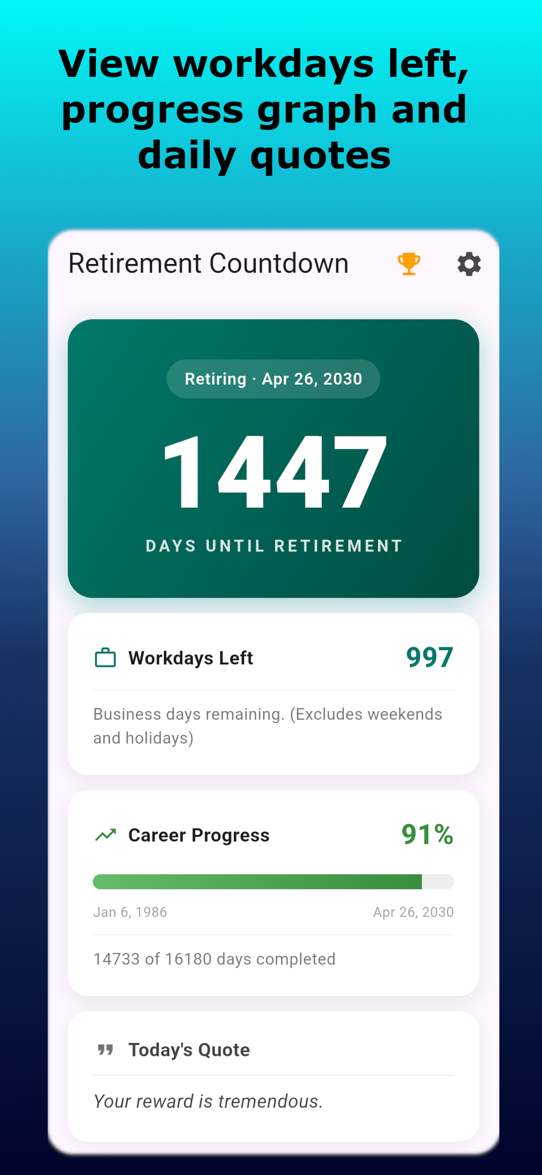 Retirement Counter app screenshot 4 of 10