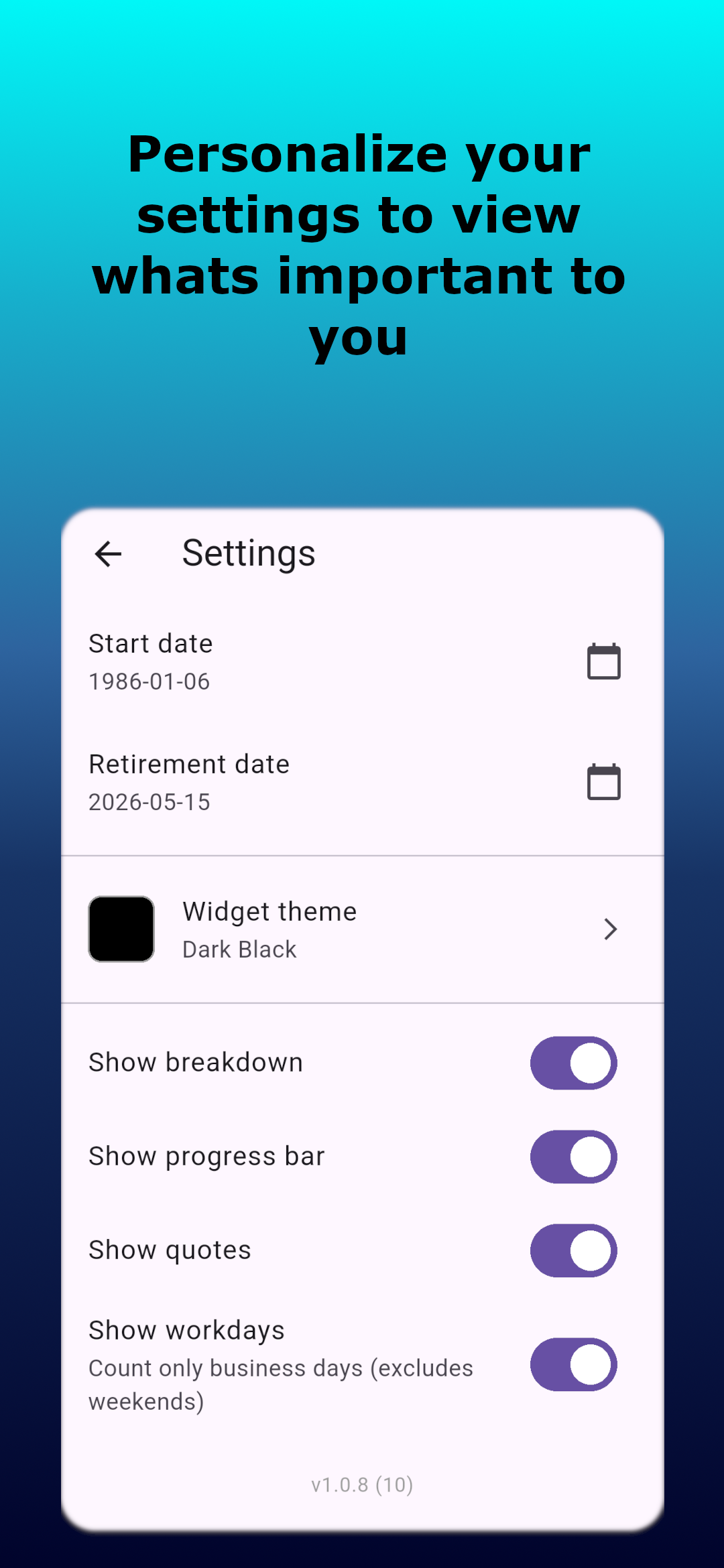 Retirement Counter app screenshot 8 of 10